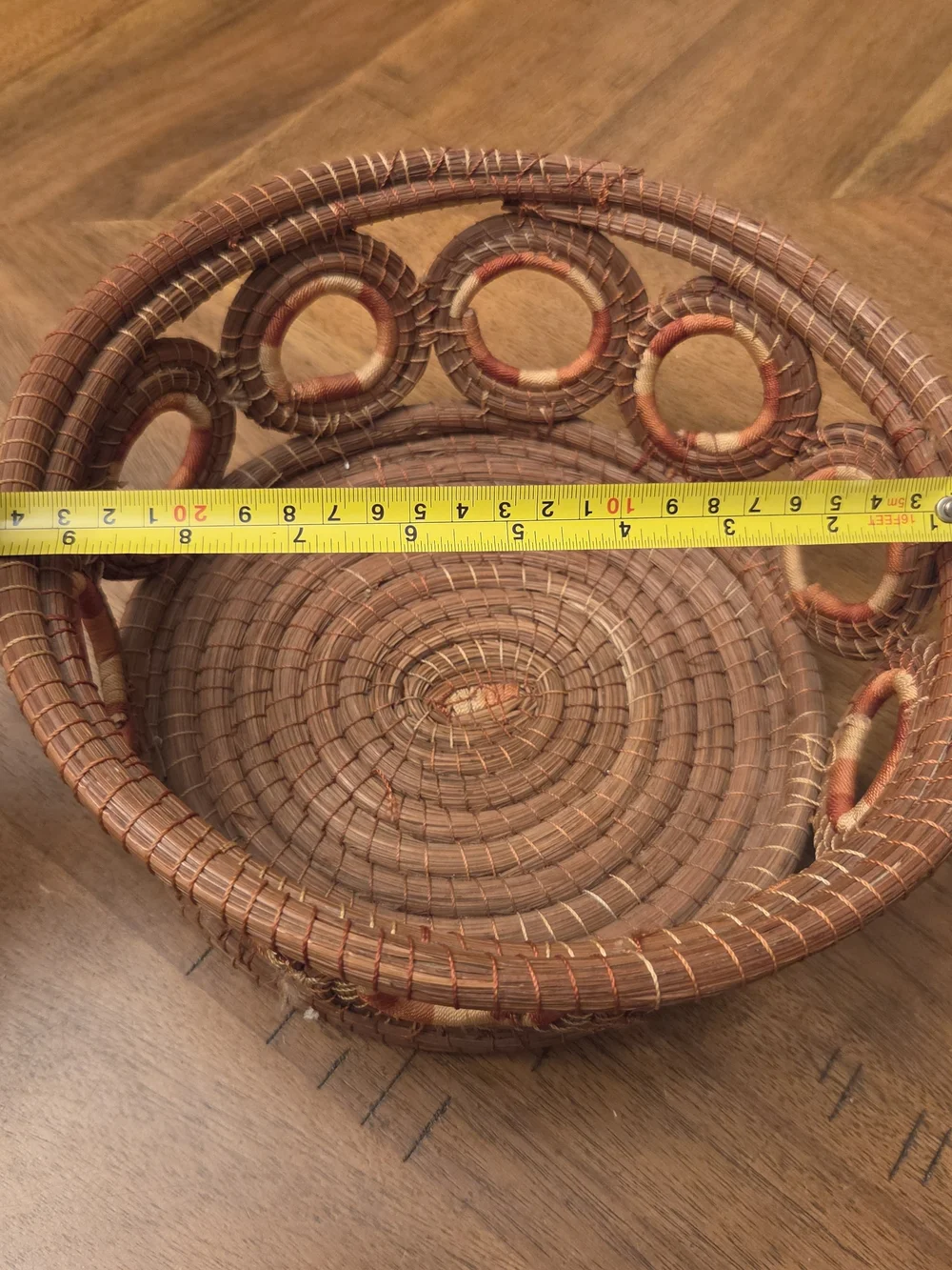 Handcrafted Coiled Pine Needle Basket Openwork Ring Design Boho Folk Art Rustic